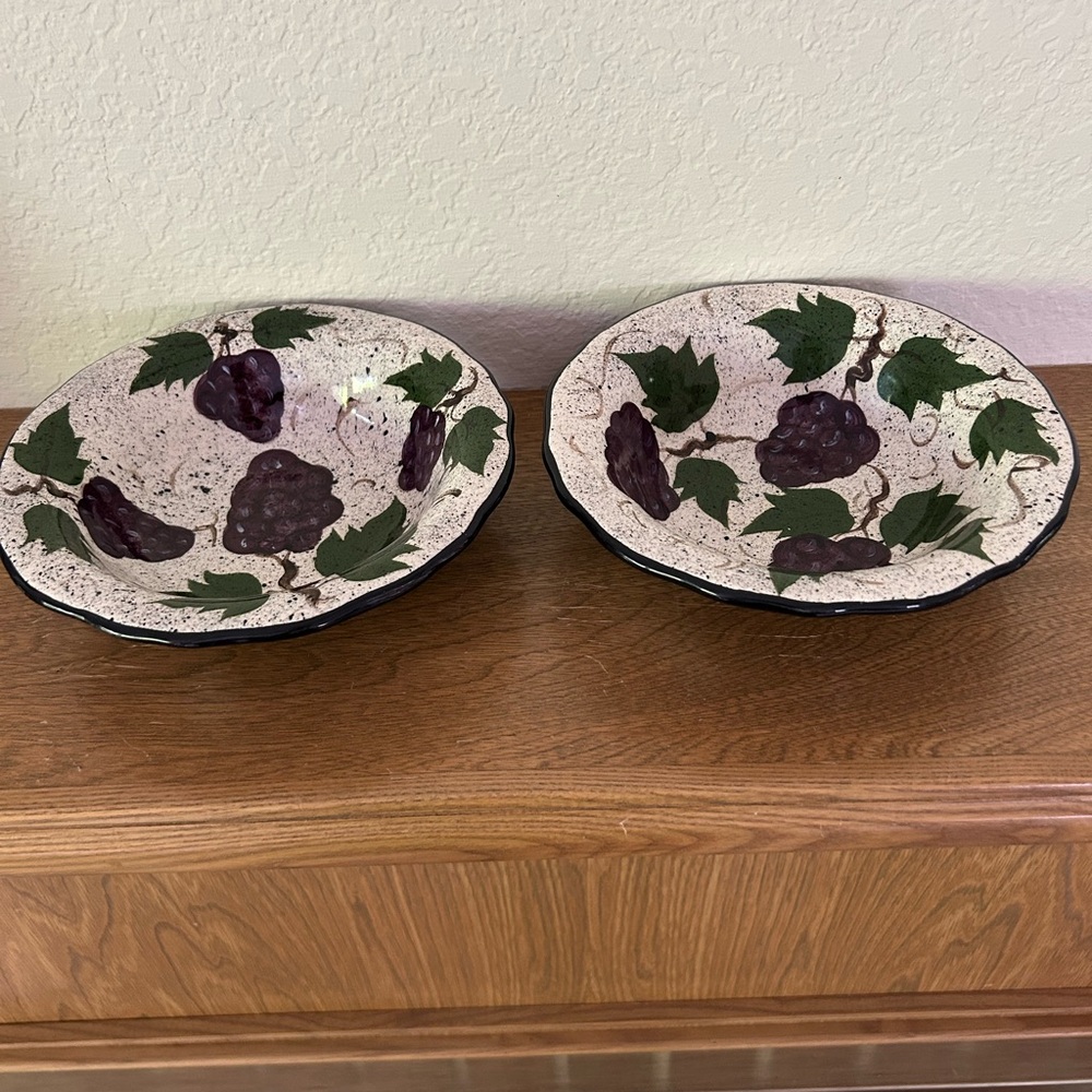 Visions of Nature Grape Pattern Ceramic Bowls. Hand produced